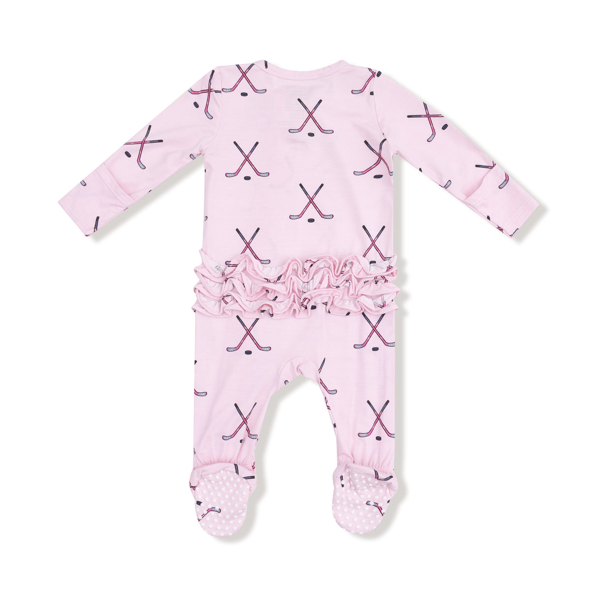 2 Way Zipper Ruffle Back Footie - Hockey - Pink - HoneyBug 