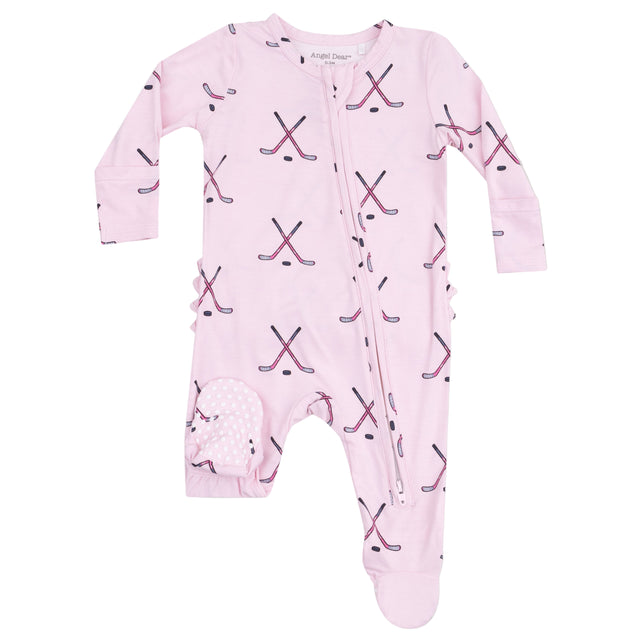 2 Way Zipper Ruffle Back Footie - Hockey - Pink - HoneyBug 