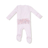 2 Way Zipper Ruffle Back Footie - Pink Multi Stripe - HoneyBug 