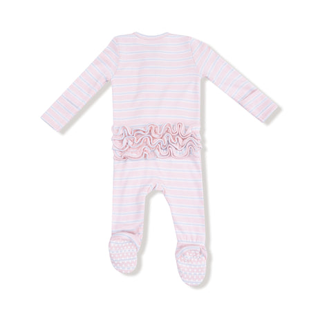 2 Way Zipper Ruffle Back Footie - Pink Multi Stripe - HoneyBug 