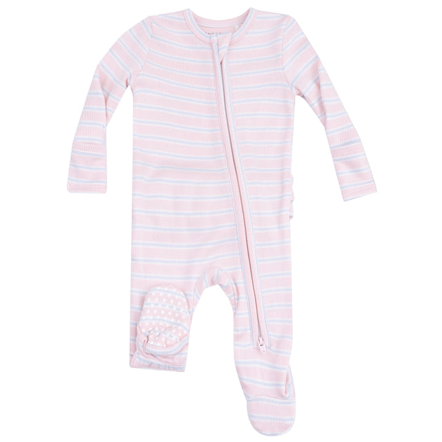 2 Way Zipper Ruffle Back Footie - Pink Multi Stripe - HoneyBug 