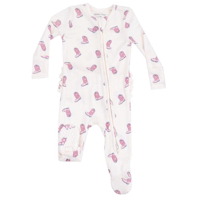 2 Way Zipper Ruffle Back Footie - Petite Cowgirl Boots - HoneyBug 