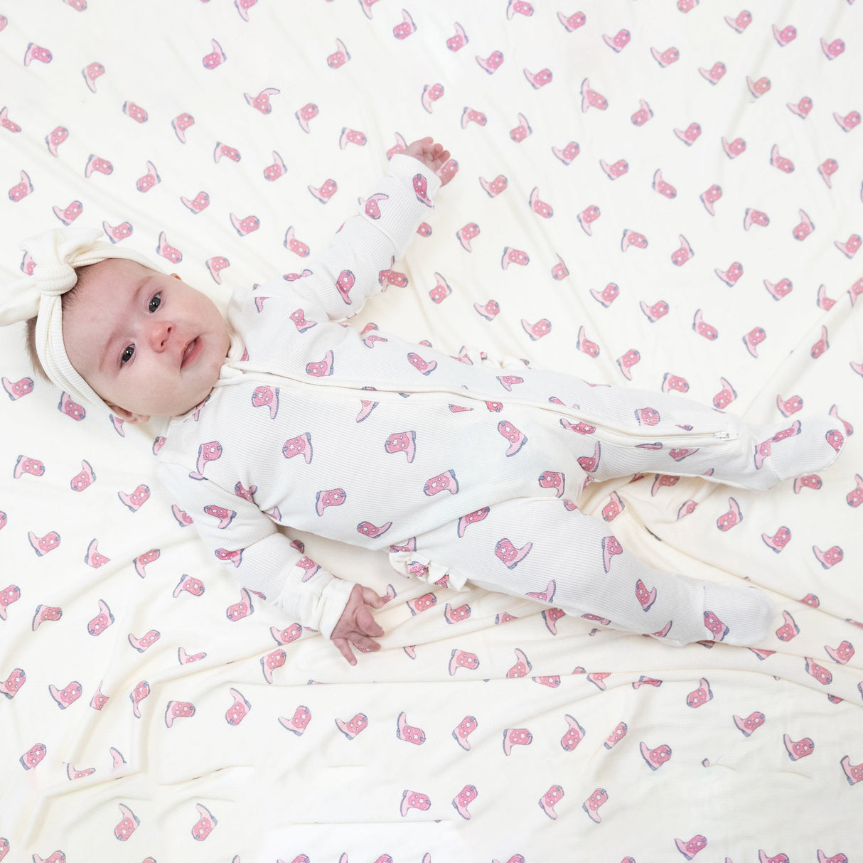 2 Way Zipper Ruffle Back Footie - Petite Cowgirl Boots - HoneyBug 