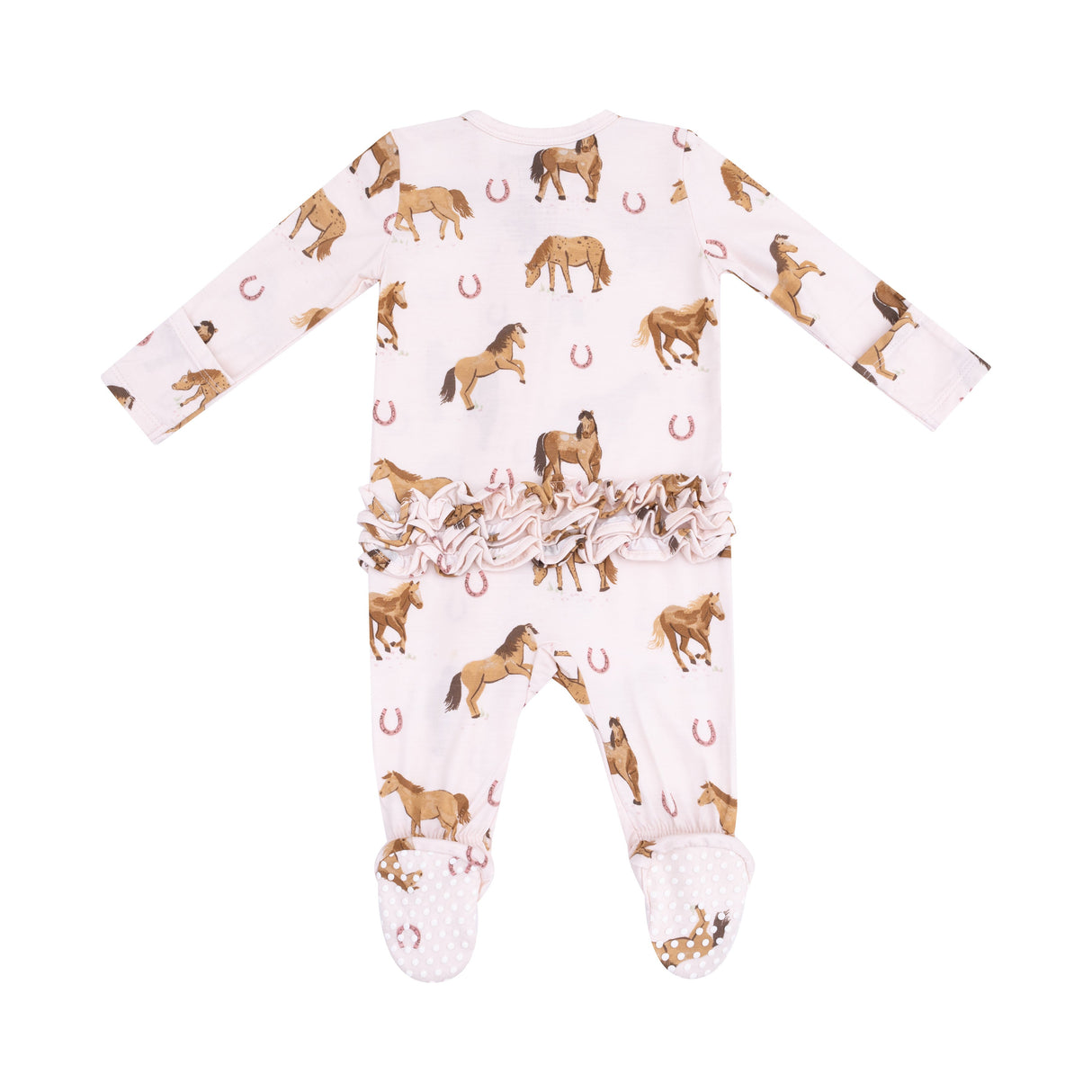 2 Way Zipper Ruffle Back Footie - Horses - Pink - HoneyBug 