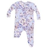 2 Way Zipper Ruffle Back Footie - Woodrose - Peri - HoneyBug 