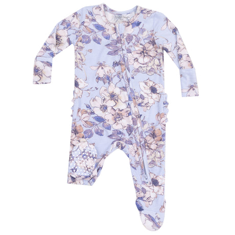 2 Way Zipper Ruffle Back Footie - Woodrose - Peri - HoneyBug 
