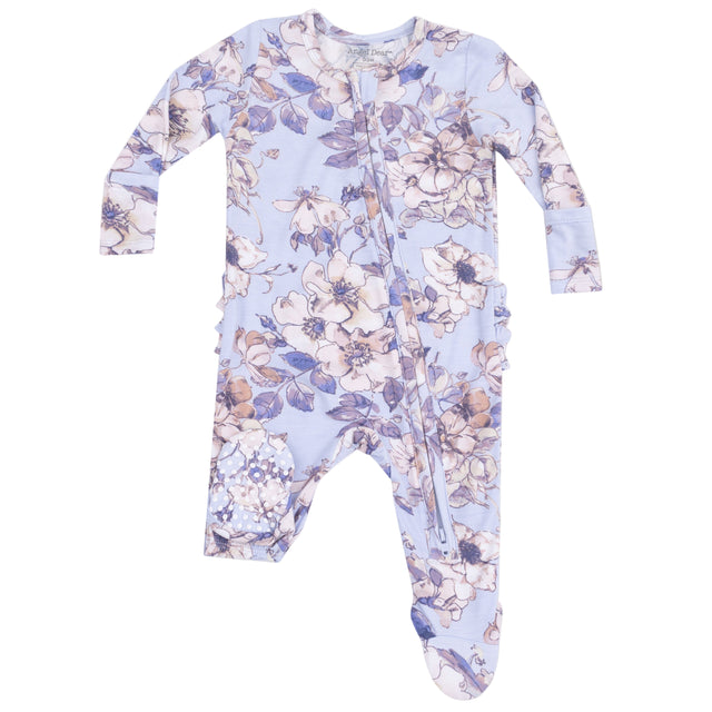 2 Way Zipper Ruffle Back Footie - Woodrose - Peri - HoneyBug 