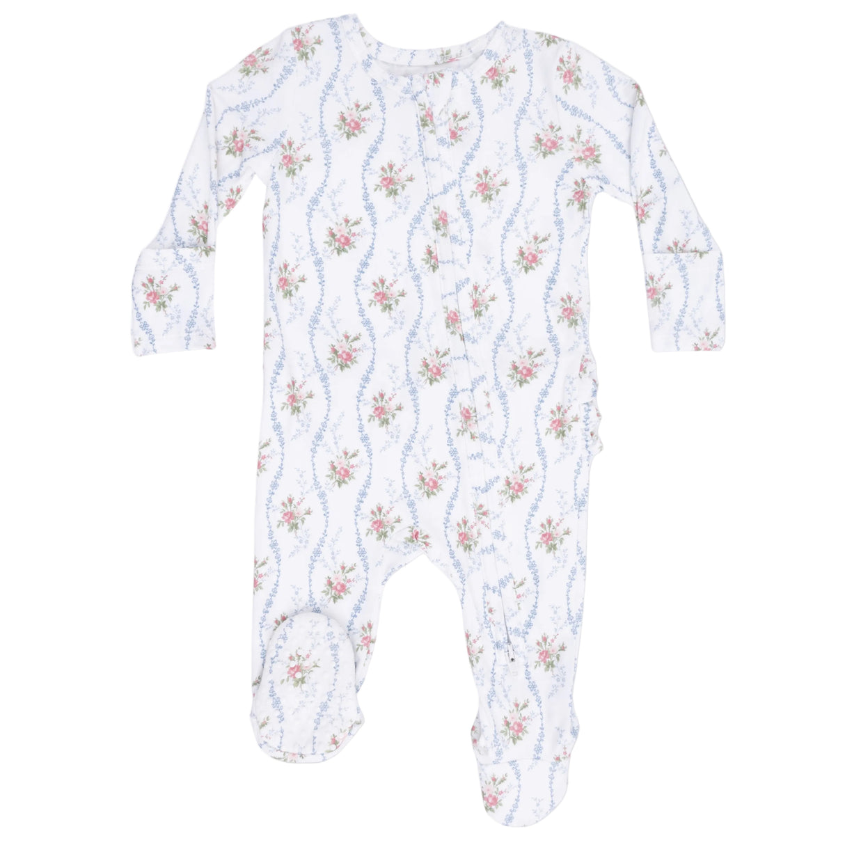 Heirloom Rose Stripe - 2 Way Ruffle Back Zipper Footie