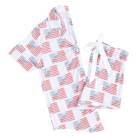 American Flag Women’s Button Down Short Set - HoneyBug 
