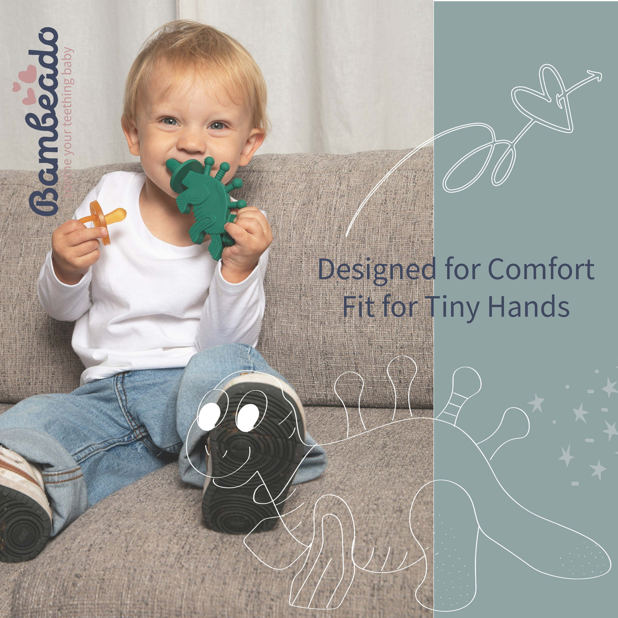 Dibly - Green - Baltic Amber & Natural Rubber Dinosaur Teether with Toothbrush Tail- - HoneyBug 