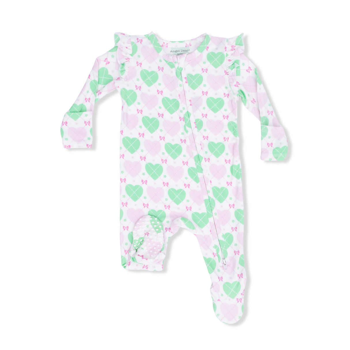 Heart Argyle - 2 Way Ruffle Sleeve Zipper Footie