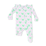 Heart Argyle - 2 Way Ruffle Sleeve Zipper Footie