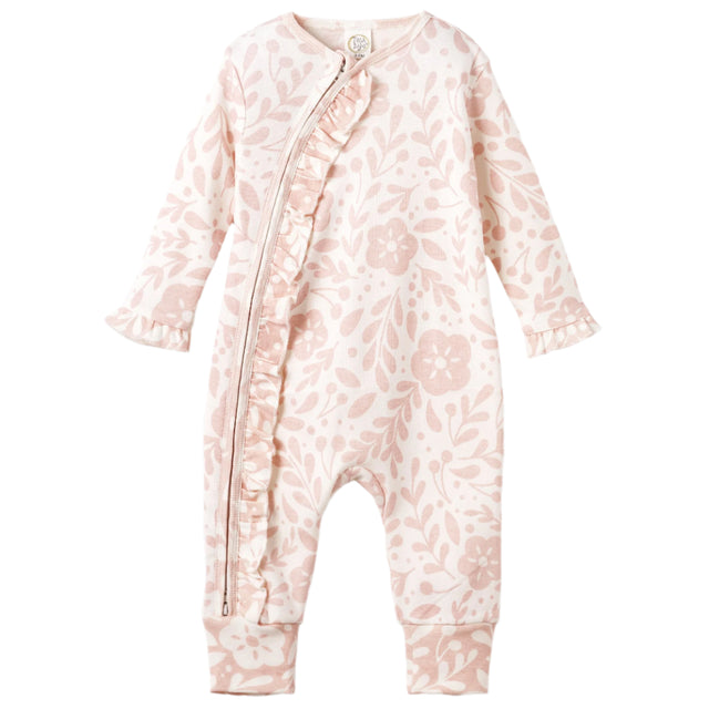 Pink Floral Cotton Zipper Romper - HoneyBug 