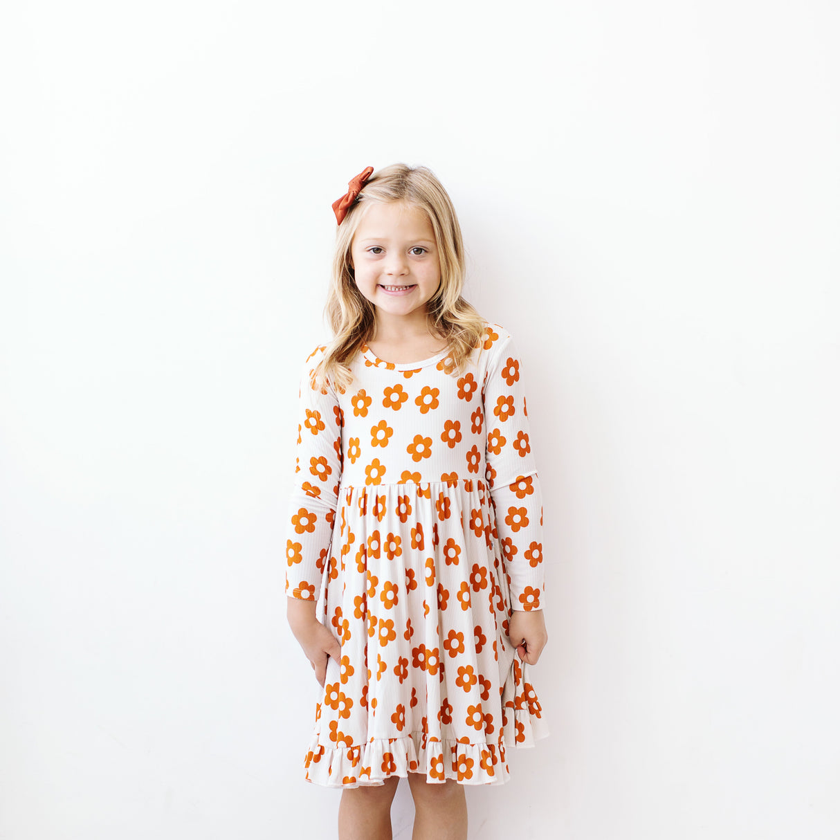 Tan Floral Ribbed Dress - HoneyBug 