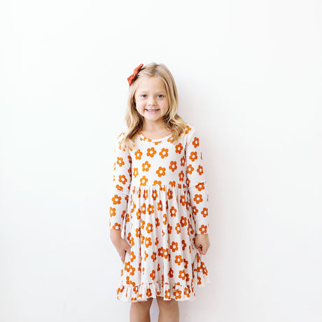 Tan Floral Ribbed Dress - HoneyBug 