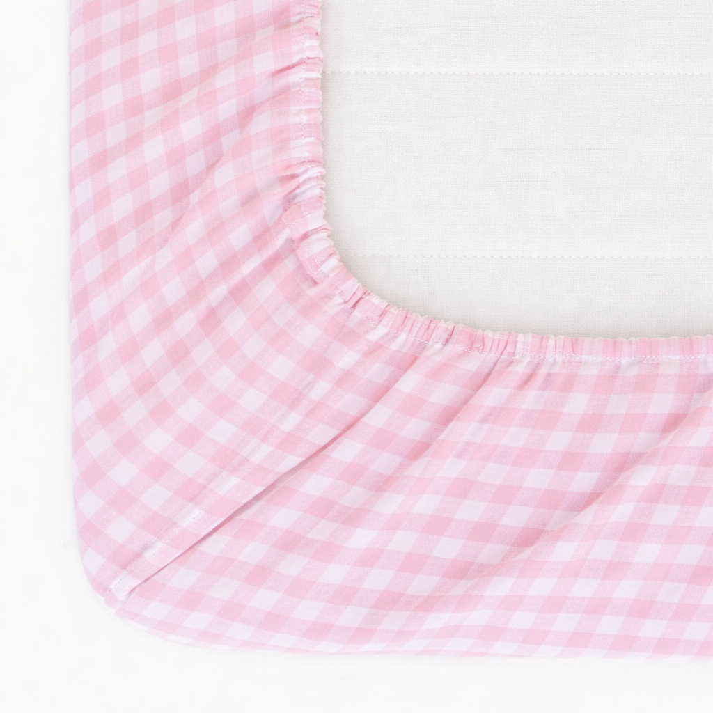 Rosey Pink Gingham Crib Sheet