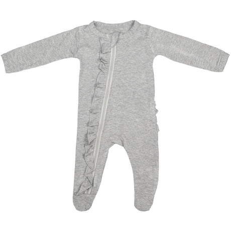 Ruffle 2 Way Zip Romper - Ribbed Gray - HoneyBug 