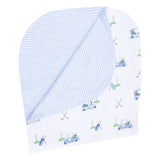 2 Ply Burp Cloth with Binding - Baby Golf Carts - Blue Stripe - HoneyBug 