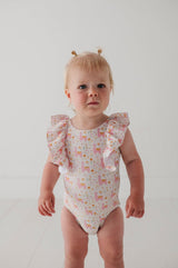 Baby Girl Ruffle Sleeve Cross Back Swimsuit