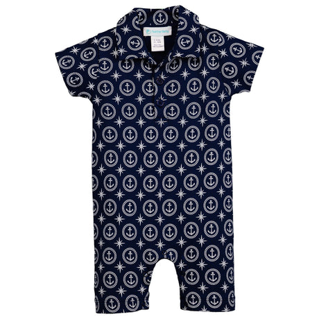 Collared Romper - Nautical Dreams on Indigo - HoneyBug 