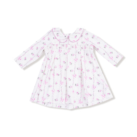 Long Sleeve Peter Pan Collar Dress with Smocking and Bloomer - HoneyBug 
