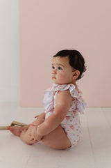 Girl's Ruffle Sleeve Cross Back Swimsuit