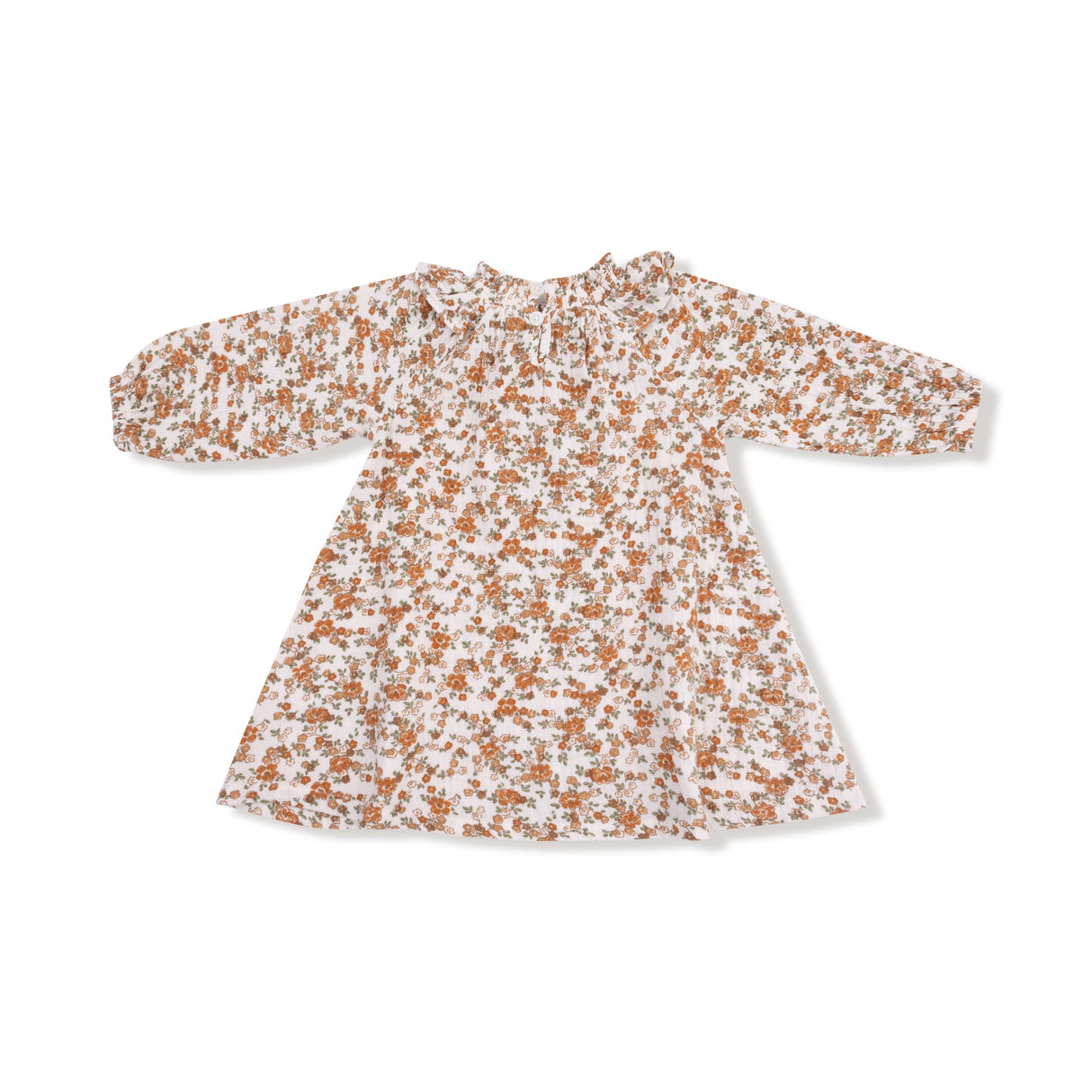 Long Sleeve Ruffle Smocked Neck Dress + Diaper Cover - HoneyBug 