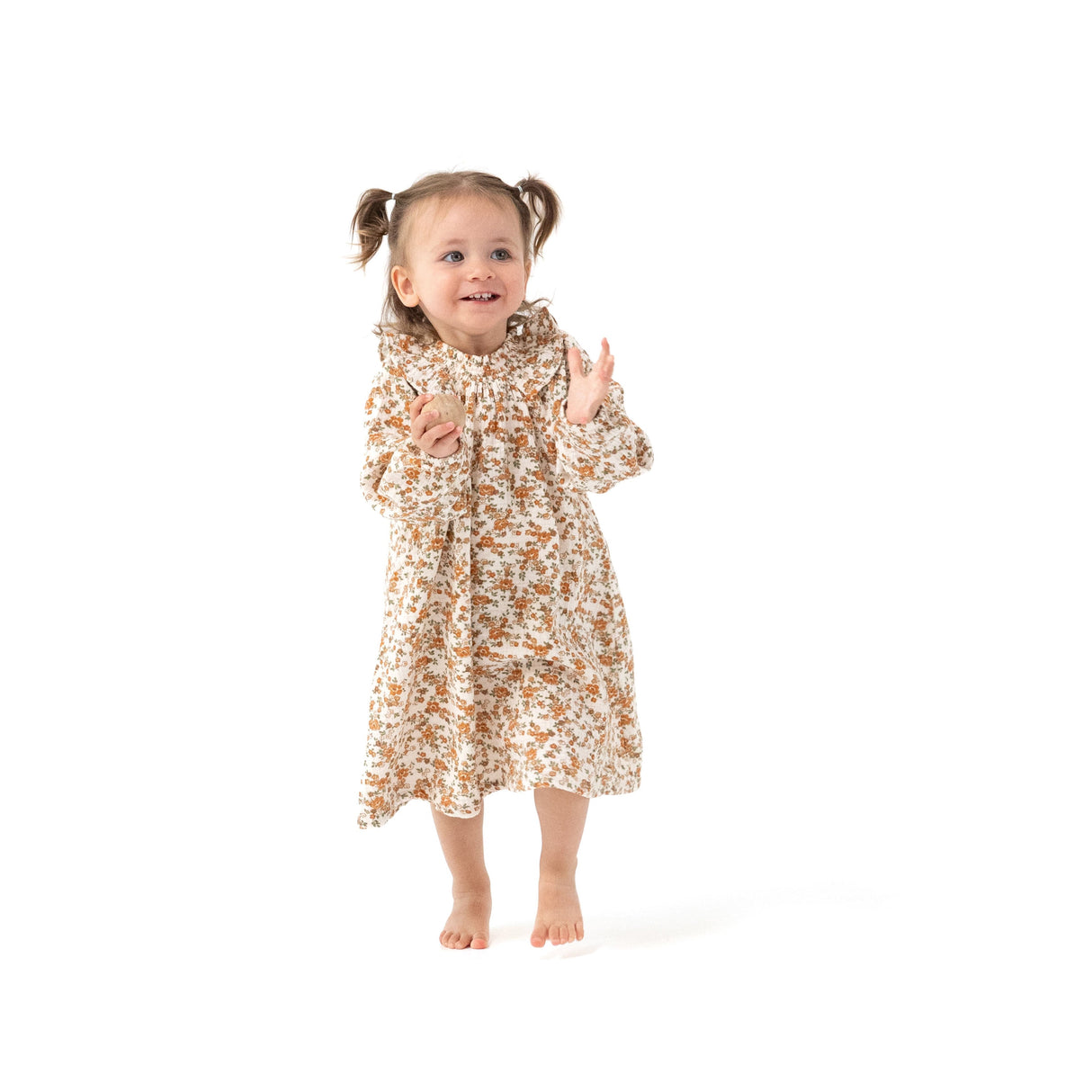 Long Sleeve Ruffle Smocked Neck Dress + Diaper Cover - HoneyBug 
