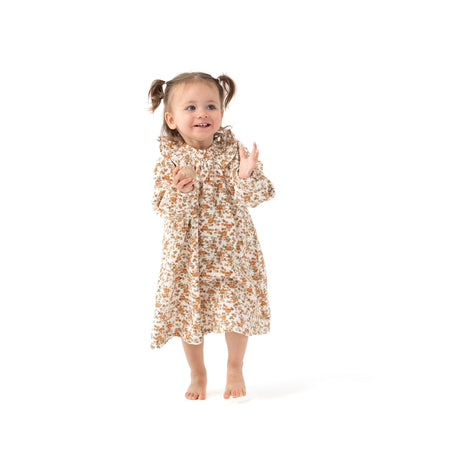 Long Sleeve Ruffle Smocked Neck Dress + Diaper Cover - HoneyBug 