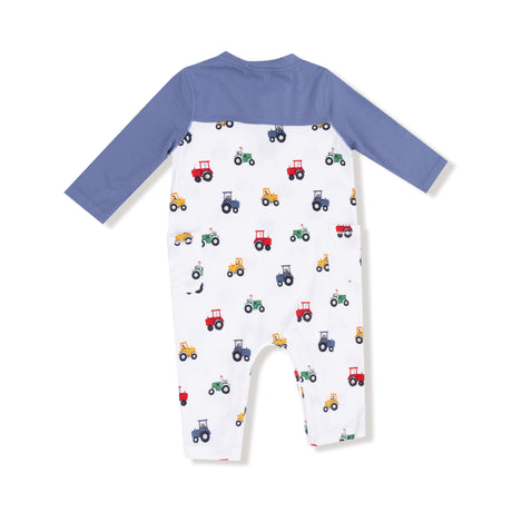 Mini Tractors - Romper with Contrast Sleeves - HoneyBug 