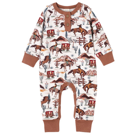 Cowboy Henley Romper - Bamboo Western Spirit Baby Boy - HoneyBug 