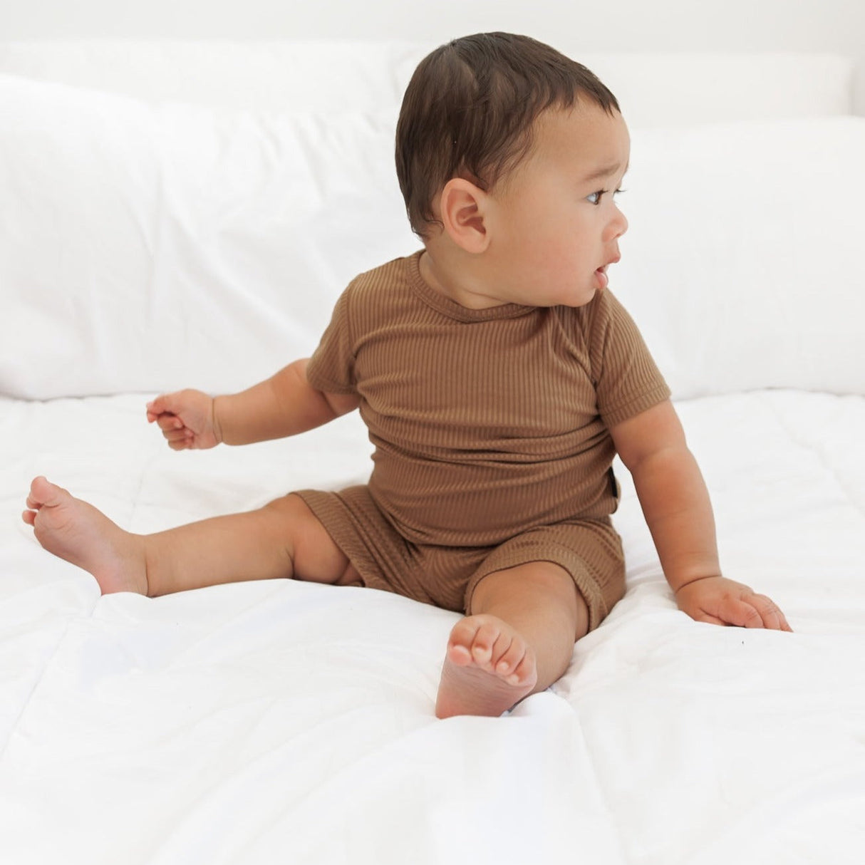 TWO PIECE SHORTIE SET- Mocha Ribbed - HoneyBug 