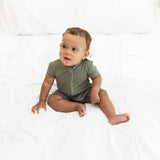 SHORTIE ZIP ROMPER - Moss Ribbed - HoneyBug 