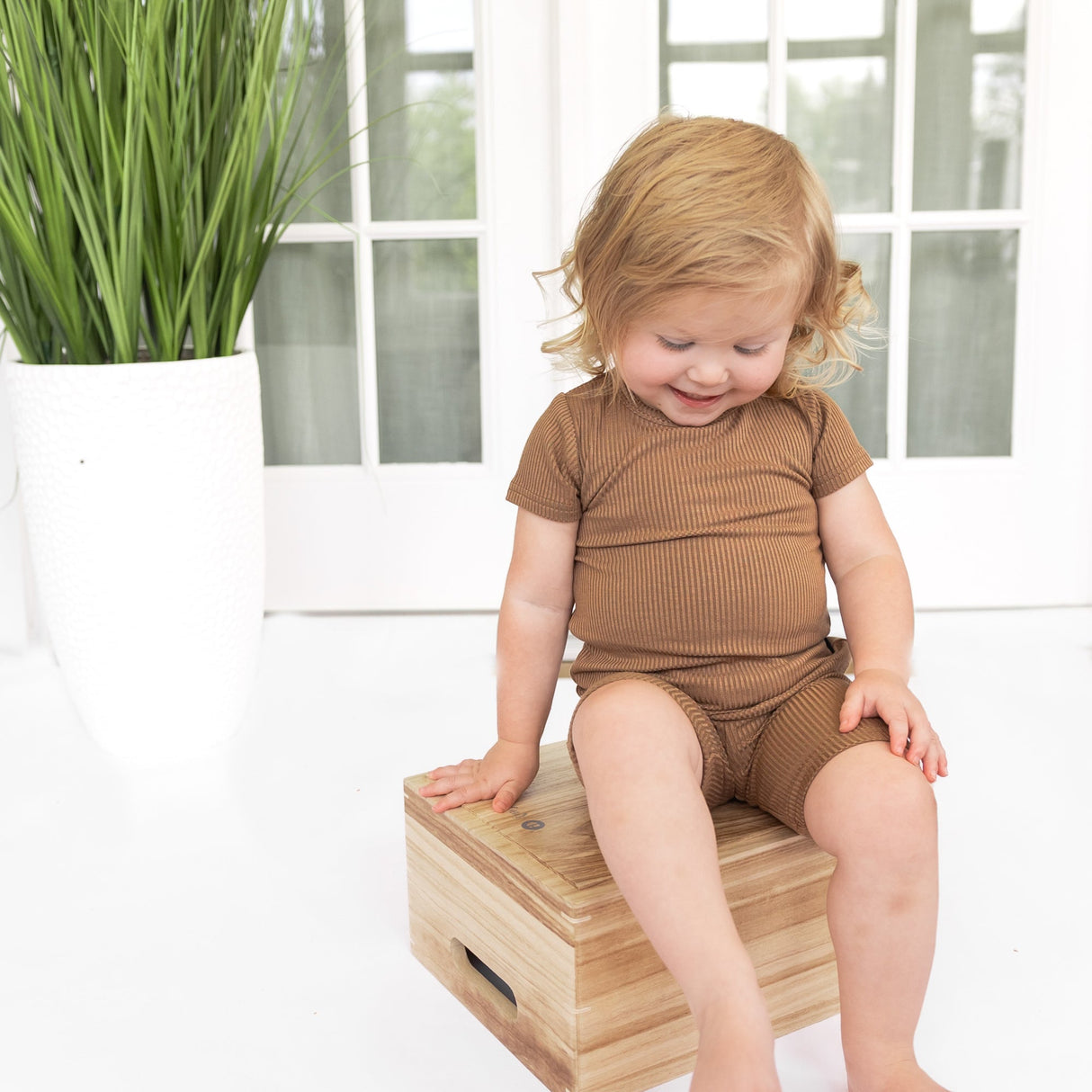 TWO PIECE SHORTIE SET- Mocha Ribbed - HoneyBug 