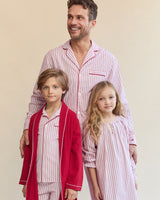 Men's Twill Pajama Set in Antique Red Ticking - HoneyBug 