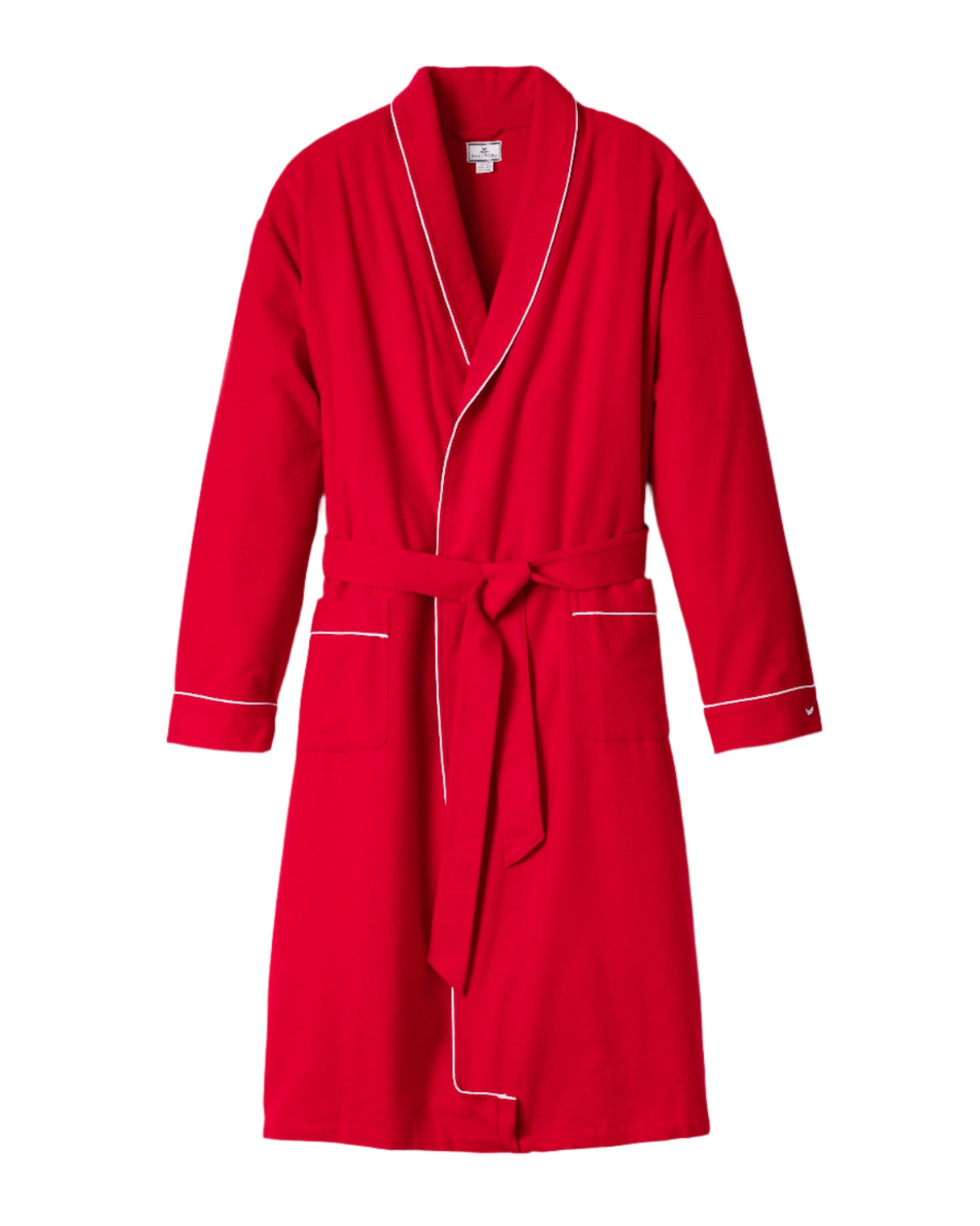 Men's Flannel Robe in Red with White Piping - HoneyBug 