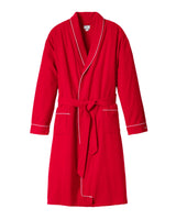 Men's Flannel Robe in Red with White Piping - HoneyBug 
