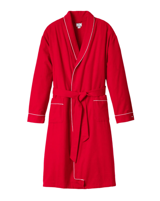 Men's Flannel Robe in Red with White Piping - HoneyBug 