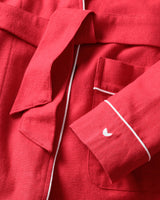 Men's Flannel Robe in Red with White Piping - HoneyBug 