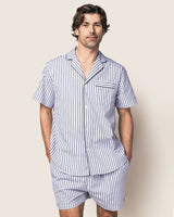 Men's Twill Pajama Short Set in Navy French Ticking - HoneyBug 