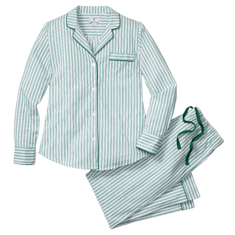 Women's Twill Pajama Set in Emerald Ticking - HoneyBug 