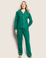 Women's Flannel Pajama Set in Forest Green - HoneyBug 
