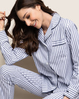 Women's Twill Pajama Set in Navy French Ticking - HoneyBug 