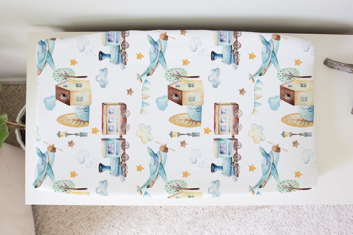 Changing Pad Cover - Airplane & Train - HoneyBug 