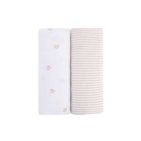Changing Pad Cover | Cradle Sheet Set - Mauve Tulips & Stripes - HoneyBug 