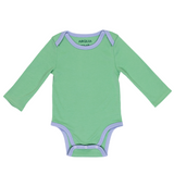 100% Peruvian Pima Cotton Grass Green with Blue Long Sleeve Snap Bodysuit - HoneyBug 