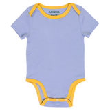 100% Peruvian Pima Cotton Chambray Blue with Yellow Short Sleeve Snap Bodysuit - HoneyBug 