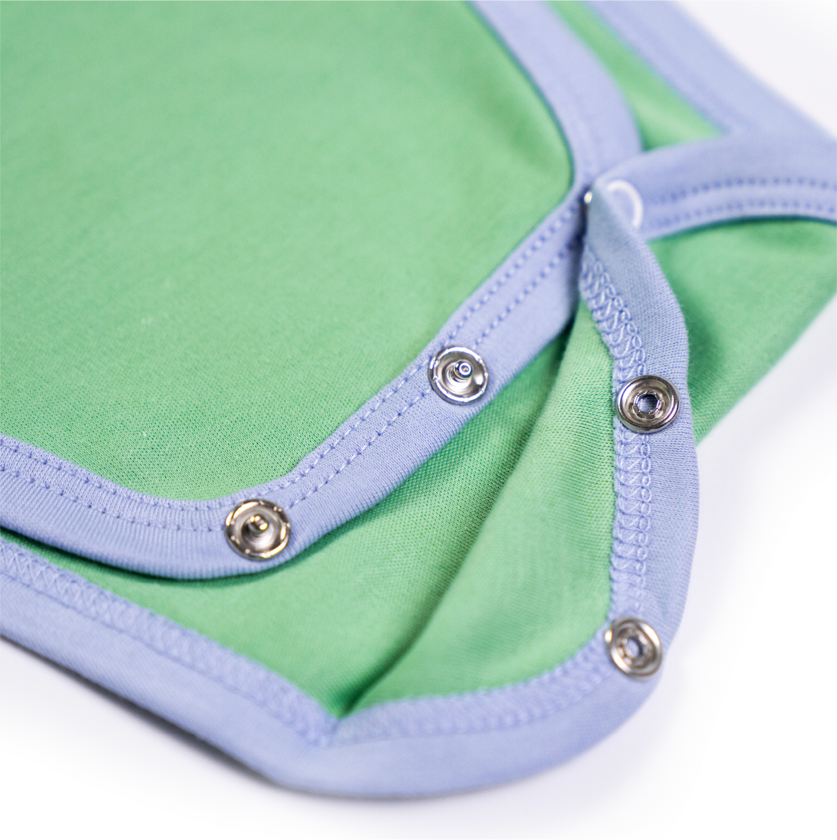 100% Peruvian Pima Cotton Grass Green with Blue Long Sleeve Snap Bodysuit - HoneyBug 