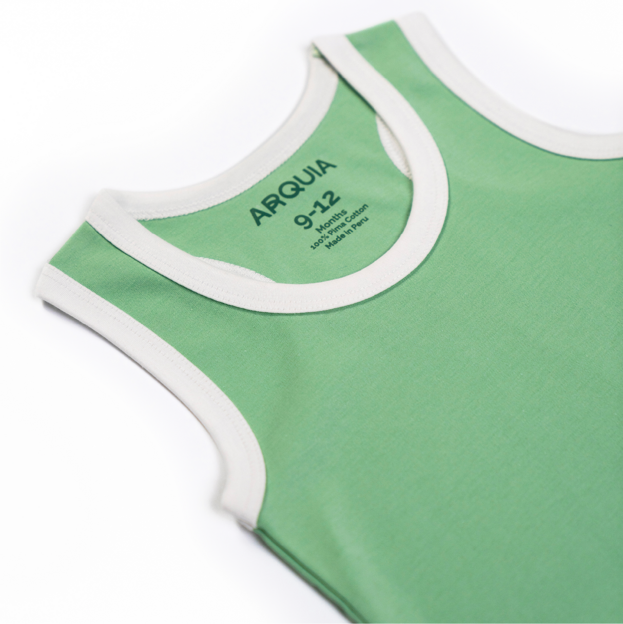 100% Peruvian Pima Cotton Grass Green with White Sleeveles Summer Romper - HoneyBug 