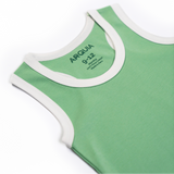 100% Peruvian Pima Cotton Grass Green with White Sleeveles Summer Romper - HoneyBug 